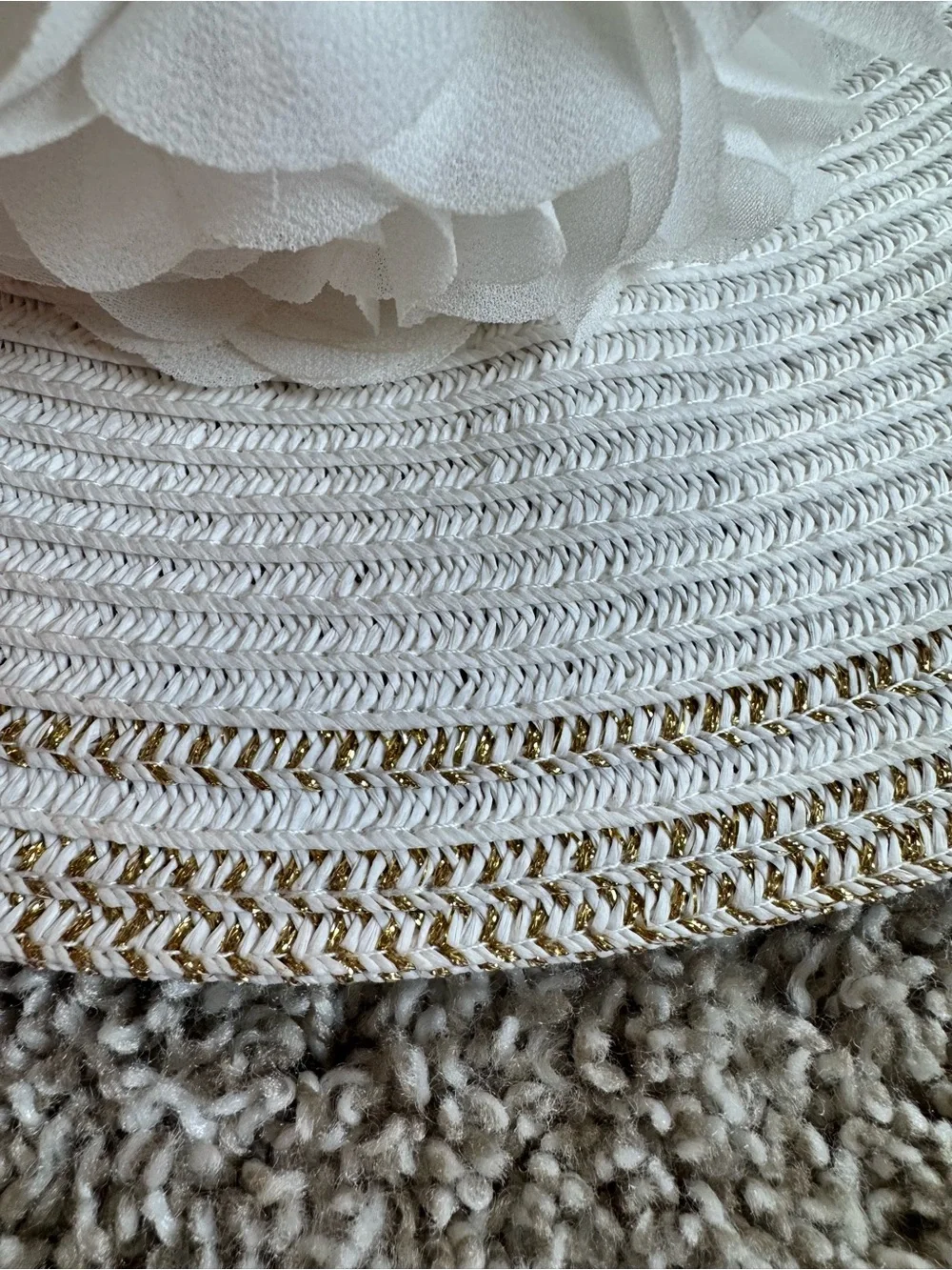 Gymboree Girls White Floppy Sun Hat Size 4T-5T Flower Wide Brim Beach Hat
